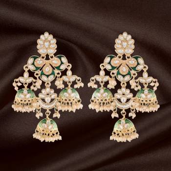 Gold Plated Kundan Pearl Studded Jhumki Dangle Earrings for Women  2