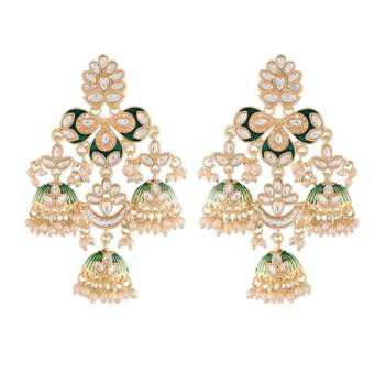 Gold Plated Kundan Pearl Studded Jhumki Dangle Earrings for Women  3