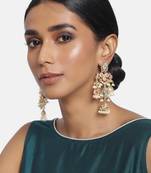 Gold Plated Kundan Pearl Studded Jhumki Dangle Earrings for Women 