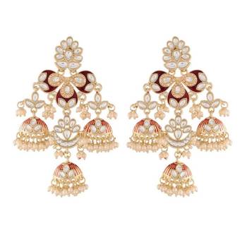Gold Plated Kundan Pearl Studded Jhumki Dangle Earrings for Women  2