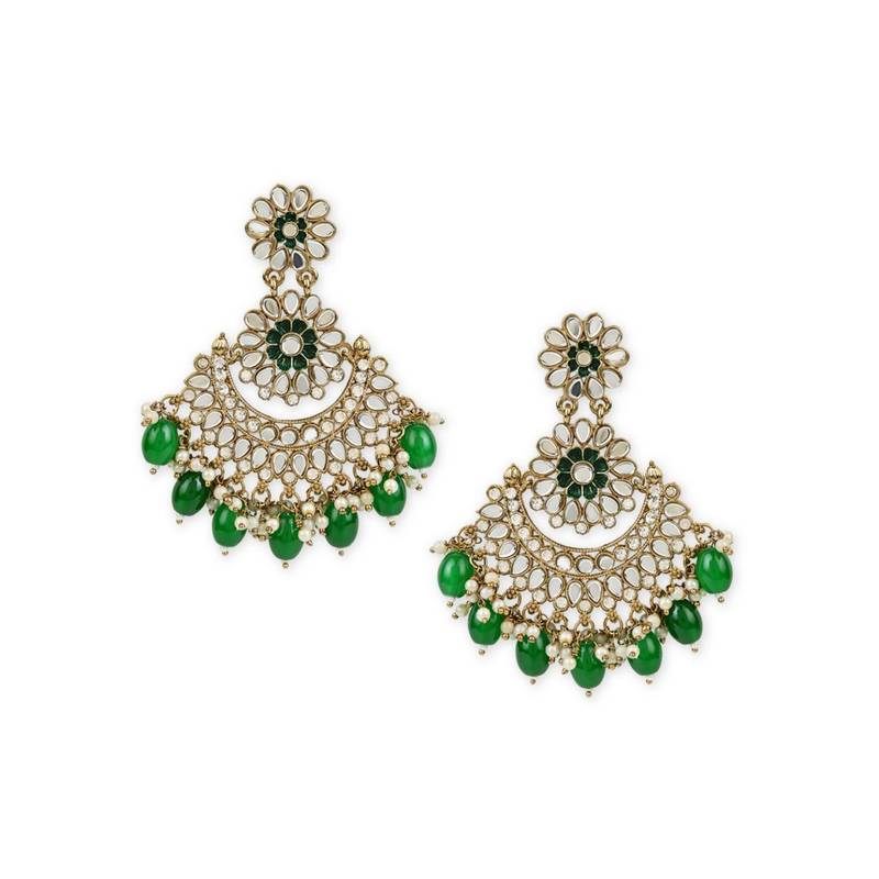 Gold Plated Traditional Meenakari Kundan & Stone Studded Chandbali Earrings For Women 