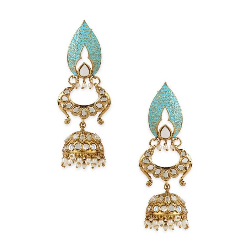 Gold PLated Traditional Meenakari Kundan & Stone Studded Jhumka Earrings For Women 
