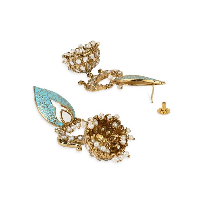 Gold PLated Traditional Meenakari Kundan & Stone Studded Jhumka Earrings For Women 