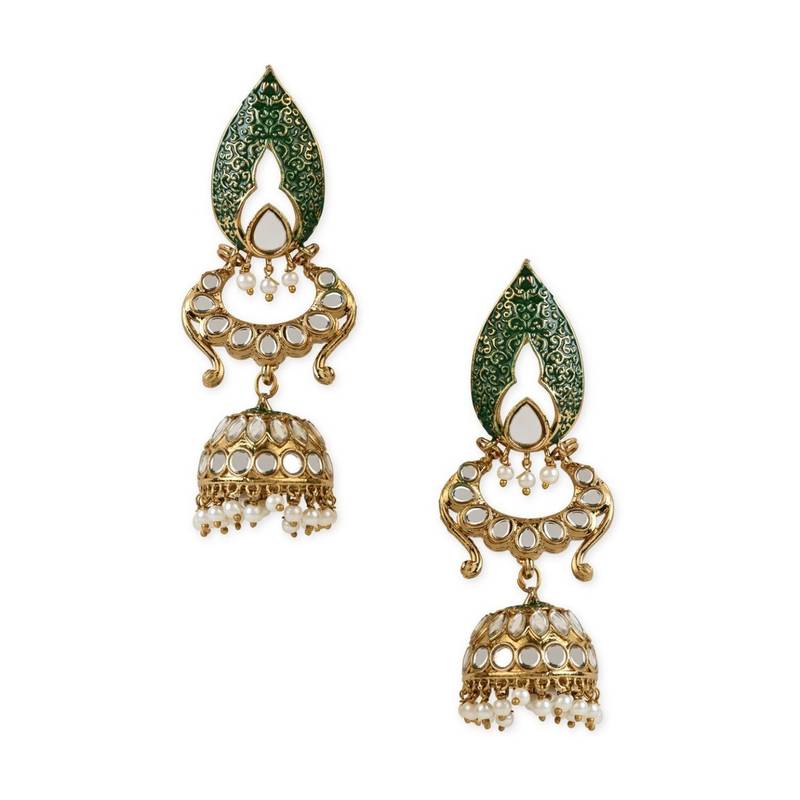 Gold PLated Traditional Meenakari Kundan & Stone Studded Jhumka Earrings For Women 