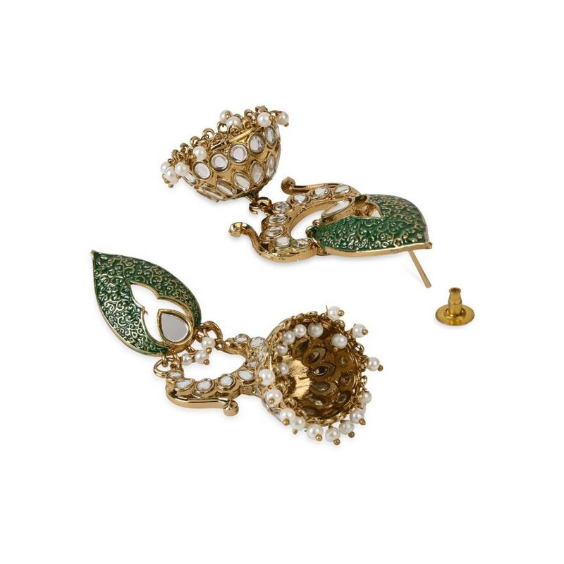 Gold PLated Traditional Meenakari Kundan & Stone Studded Jhumka Earrings For Women 