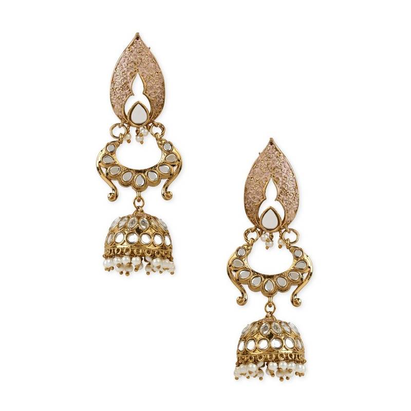 Gold PLated Traditional Meenakari Kundan & Stone Studded Jhumka Earrings For Women 