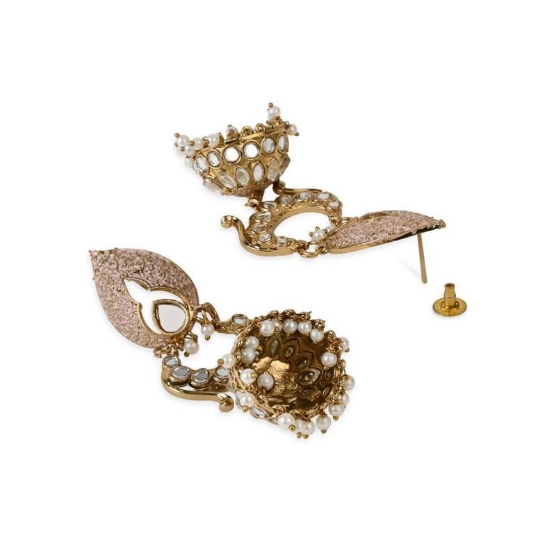 Gold PLated Traditional Meenakari Kundan & Stone Studded Jhumka Earrings For Women 