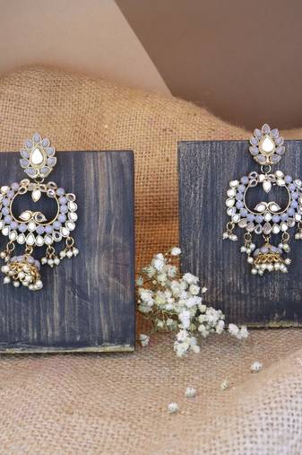 Gold Plated Traditional Meenakari Kundan & Stone Studded Chandbali Earrings For Women