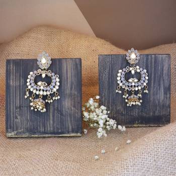 Gold Plated Traditional Meenakari Kundan & Stone Studded Chandbali Earrings For Women 1