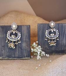 Gold Plated Traditional Meenakari Kundan & Stone Studded Chandbali Earrings For Women