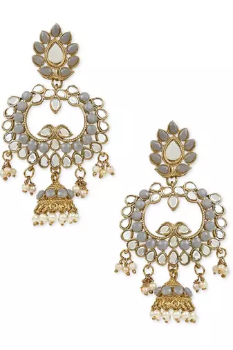 Gold Plated Traditional Meenakari Kundan & Stone Studded Chandbali Earrings For Women