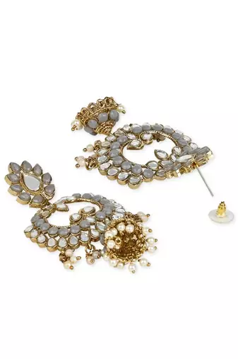 Gold Plated Traditional Meenakari Kundan & Stone Studded Chandbali Earrings For Women