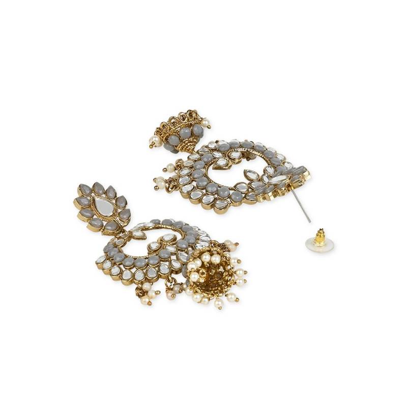 Gold Plated Traditional Meenakari Kundan & Stone Studded Chandbali Earrings For Women