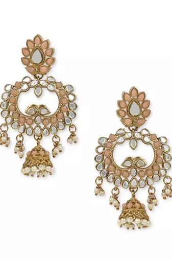 Gold Plated Traditional Meenakari Kundan & Stone Studded Chandbali Earrings For Women
