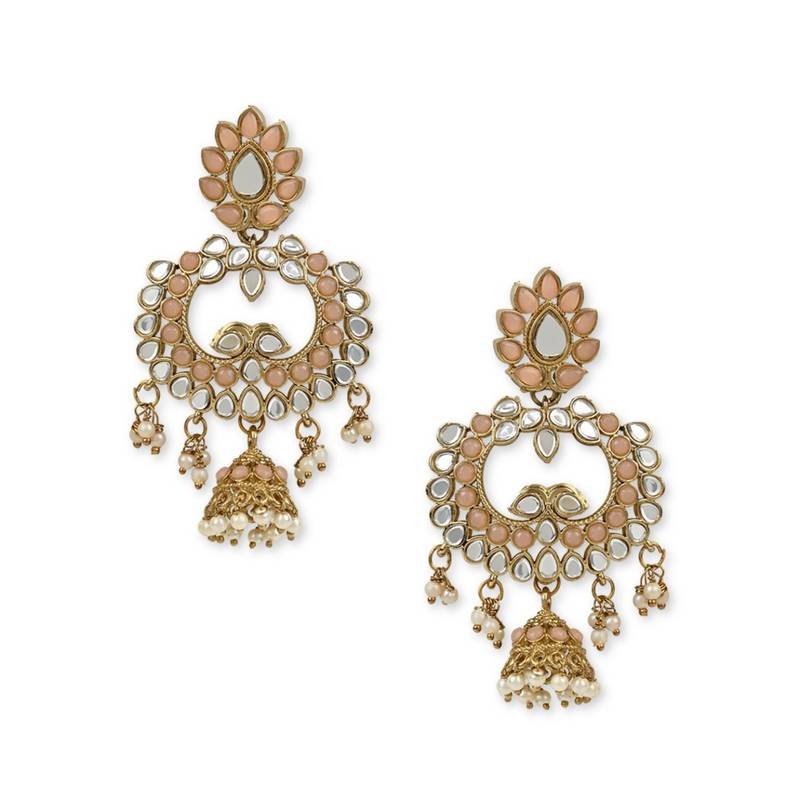 Gold Plated Traditional Meenakari Kundan & Stone Studded Chandbali Earrings For Women