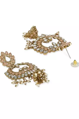 Gold Plated Traditional Meenakari Kundan & Stone Studded Chandbali Earrings For Women