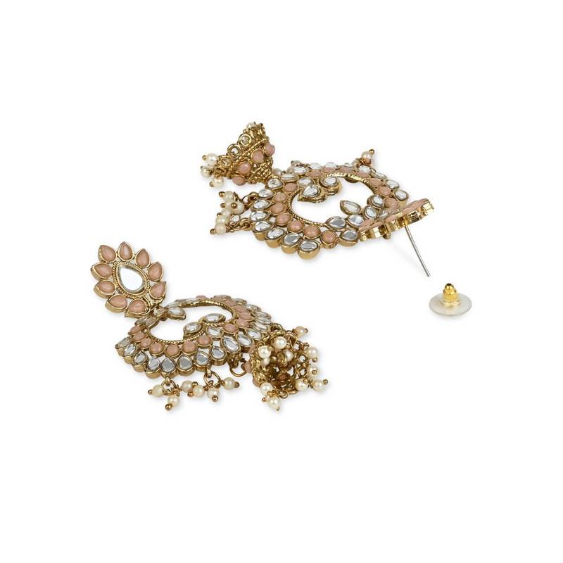Gold Plated Traditional Meenakari Kundan & Stone Studded Chandbali Earrings For Women