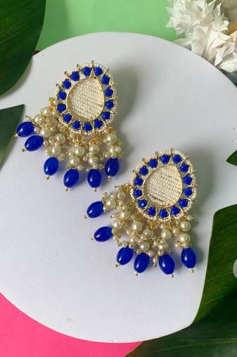 Gold Plated Traditional Kundan Studded Pearl Drop Earrings For Women/Girls 