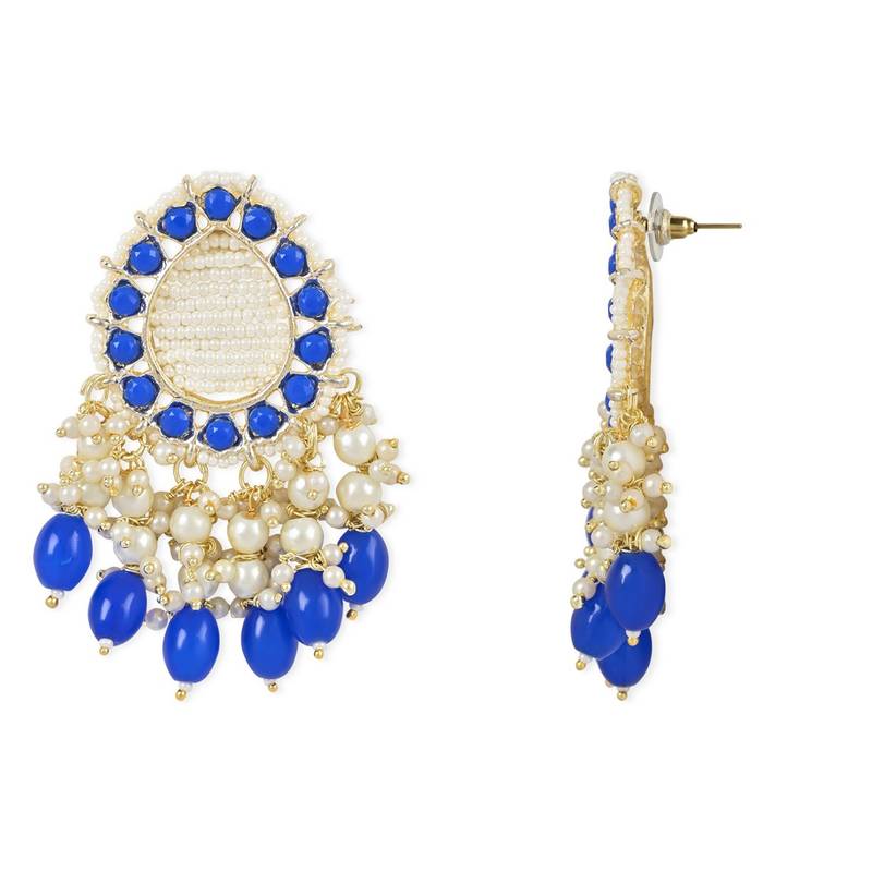 Gold Plated Traditional Kundan Studded Pearl Drop Earrings For Women/Girls 