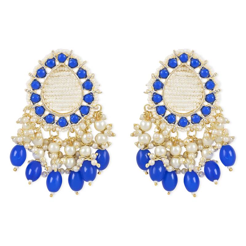 Gold Plated Traditional Kundan Studded Pearl Drop Earrings For Women/Girls 