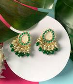 Gold Plated Traditional Kundan Studded Pearl Drop Earrings For Women/Girls 