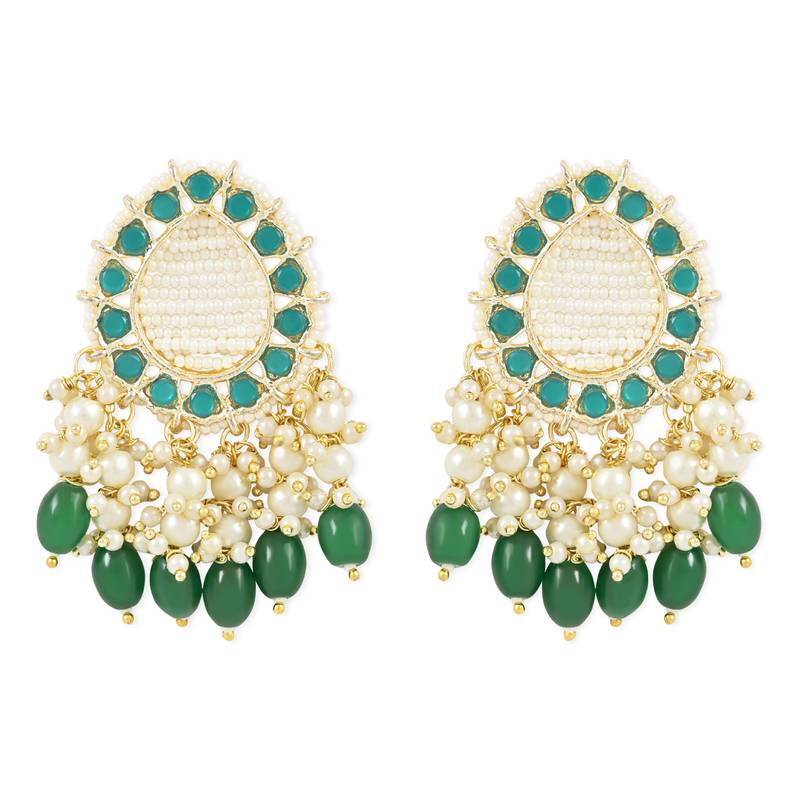 Gold Plated Traditional Kundan Studded Pearl Drop Earrings For Women/Girls 