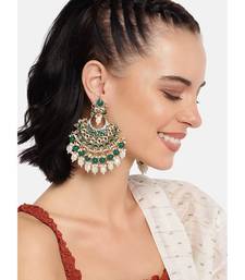 Gold Plated, Enamel Kundan Stones & Pearl Earrings For Women