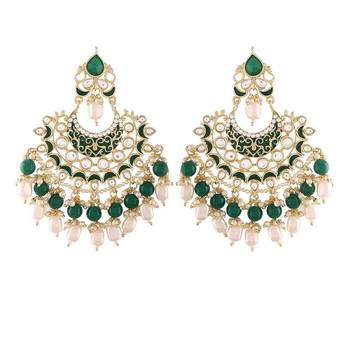 Gold Plated, Enamel Kundan Stones & Pearl Earrings For Women 4