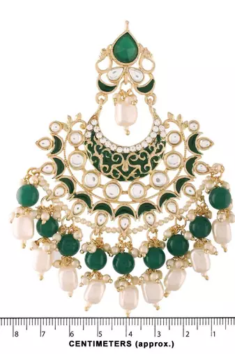Gold Plated, Enamel Kundan Stones & Pearl Earrings For Women