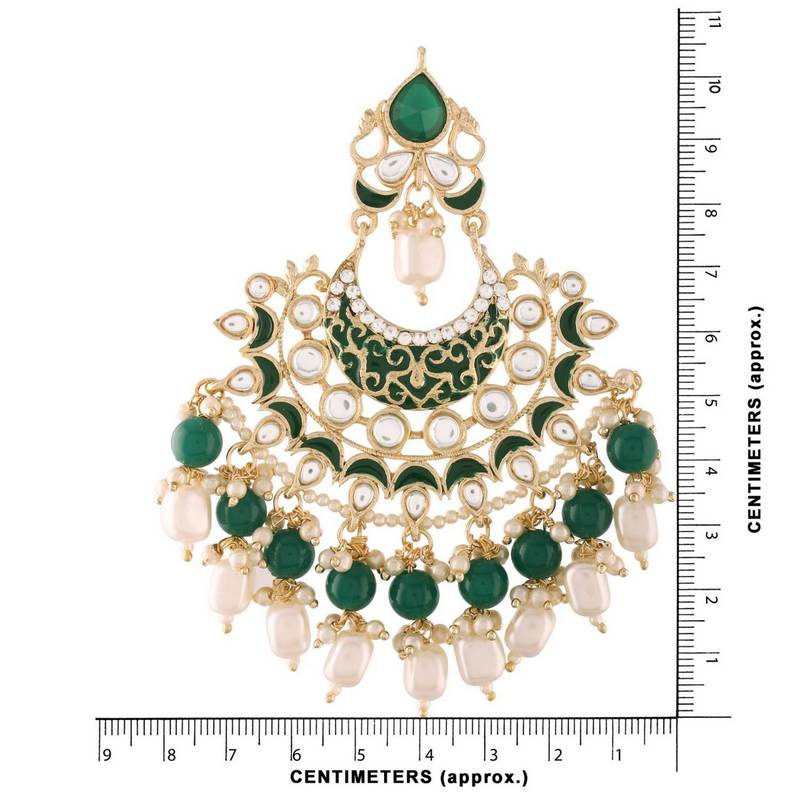 Gold Plated, Enamel Kundan Stones & Pearl Earrings For Women