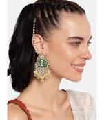Gold Plated Intricately Designed Traditional Earrings with Detachable Hair Chain Encased With Kundans & Pearls