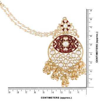 Gold Plated Intricately Designed Traditional Earrings with Detachable Hair Chain Encased With Kundans & Pearls 5