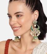 Gold Plated Intricately Designed Traditional Enamel Glided With Kundans & Pearls Jumka Earrings