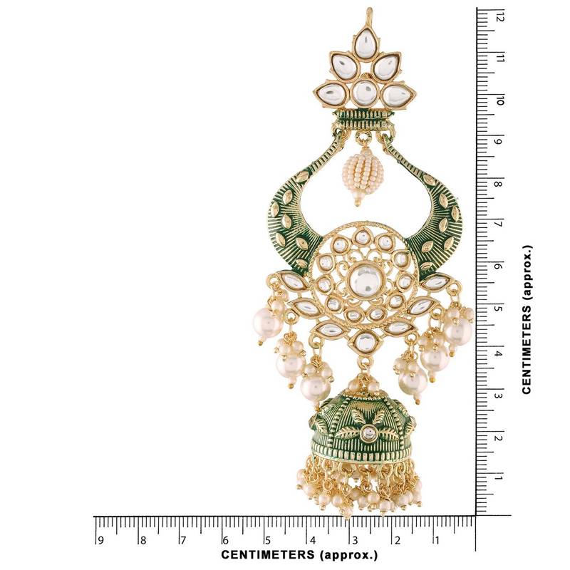 Gold Plated Intricately Designed Traditional Enamel Glided With Kundans & Pearls Jumka Earrings
