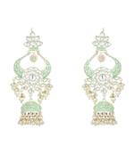 Gold Plated Intricately Designed Traditional Enamel Glided With Kundans & Pearls Jumka Earrings