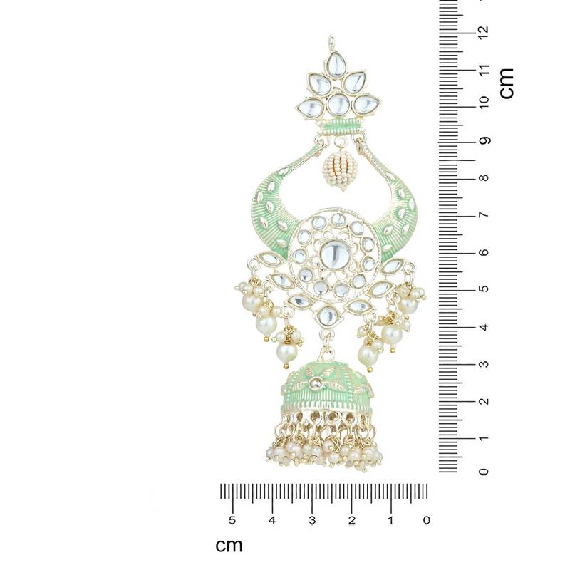 Gold Plated Intricately Designed Traditional Enamel Glided With Kundans & Pearls Jumka Earrings