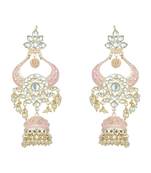 Gold Plated Intricately Designed Traditional Enamel Glided With Kundans & Pearls Jumka Earrings