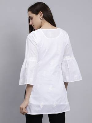 hand embroidered white cotton lucknowi chikankari top 2