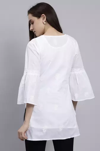hand embroidered white cotton lucknowi chikankari top