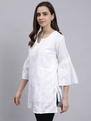 hand embroidered white cotton lucknowi chikankari top 3