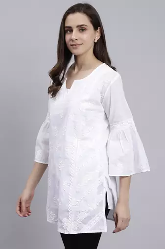 hand embroidered white cotton lucknowi chikankari top