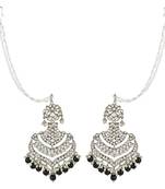 Navratri Ethnic Silver Plated Kundan Meenakari Pearl Hanging With Ear chain earrings for women/Girls 