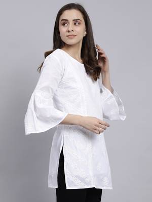 hand embroidered white cotton lucknowi chikankari top 4
