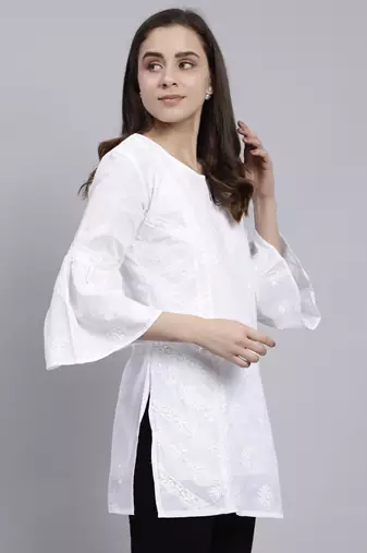 hand embroidered white cotton lucknowi chikankari top