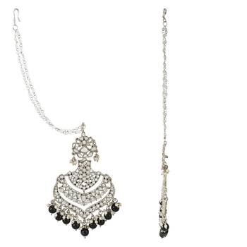 Navratri Ethnic Silver Plated Kundan Meenakari Pearl Hanging With Ear chain earrings for women/Girls  2