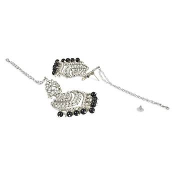 Navratri Ethnic Silver Plated Kundan Meenakari Pearl Hanging With Ear chain earrings for women/Girls  3