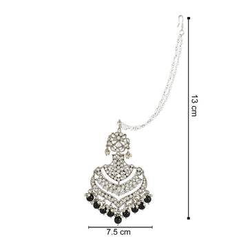 Navratri Ethnic Silver Plated Kundan Meenakari Pearl Hanging With Ear chain earrings for women/Girls  4