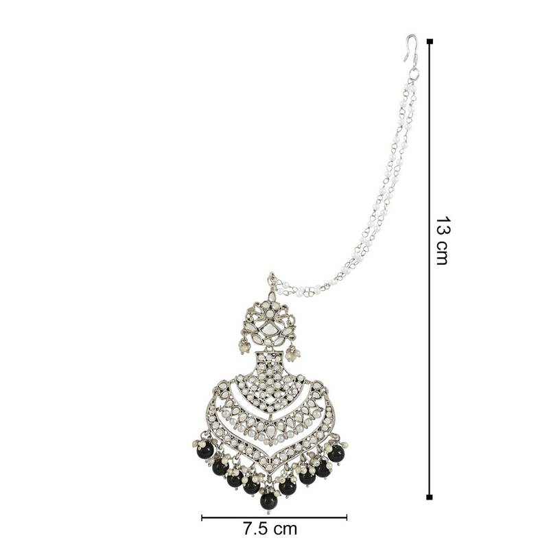 Navratri Ethnic Silver Plated Kundan Meenakari Pearl Hanging With Ear chain earrings for women/Girls 