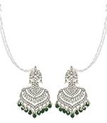 Navratri Ethnic Silver Plated Kundan Meenakari Pearl Hanging With Ear chain earrings for women/Girls 