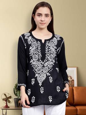 hand embroidered black modal lucknowi chikankari top 1